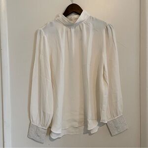 NWT Ann Taylor Cream Blouse with Rhinestone Cuffs, Size Large